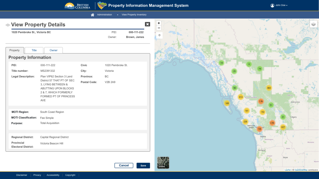 Screenshot of a map interface